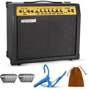 5 Core Guitar Amp 80 Watt Electric Amplifier w Built in 10" Speaker Aux Headphone Jack fender Portable Mini Practice Amps w Gain Bass Treble Volume and Middle - GA 80W GLD-BLK