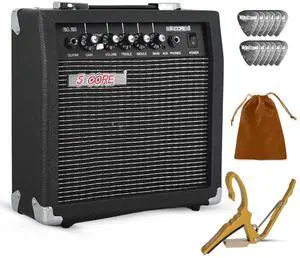 5 Core Guitar Amp 20 Watt Electric Amplifier w Built in 6.5" Speaker Aux Headphone Jack Portable Mini fender Practice Amps w Gain Bass Treble Volume and Middle Black and White - GA 20 BLK NW