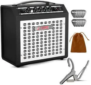 5 Core Guitar Amp 20 Watt Electric Amplifier w Built in 6.5" Speaker Aux Headphone fender Jack Portable Mini Practice Amps w Gain Bass Treble Volume and Middle Black and White - GA 20W BLK-WH