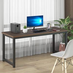NSdirect Large Office Desk for Home Office, Large 63 Computer Desk Table, Wide Writing Study Desk for 2 Person, Metal Sturdy Frame Thicker Steel Legs, Black Chocolate