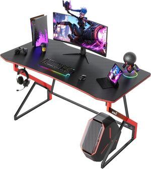 CubiCubi Simple Gaming Desk Z Shaped 47 inch Gamer Workstation, Home Computer Carbon Fiber Surface Gaming Desk PC Table with Headphone Hook