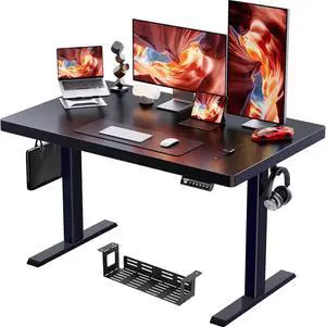 ErGear Whole Piece Standing Desk, 48x30 Inch Thick Adjustable Desk with 4 Height Memory, Electric Sit Stand Desk with Cable Management Tray, Ergonomic Desk for Home Office, Black, EGESD74B