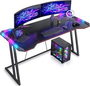 BANTI 55 inch Gaming Desk with LED Lights for Home Office, Black