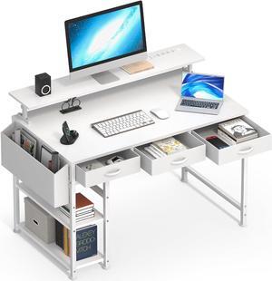 47 Inch Computer Desk with 3 Drawers, Gaming Desk with LED Lights and Adjustable Monitor Stand, Work from Home, Modern Work/Writing/Study Table for Bedroom