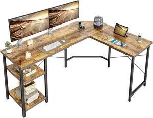 CubiCubi L Shaped Desk, 59.1 Inch Reversible Corner Desk with Storage Shelves, Home Office Desk for Writing Gaming Study, Rustic Brown