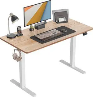 CubiCubi Height Adjustable Electric Standing Desk, 48 x 24 Inches Stand Up Table, Sit Stand Home Office Desk with Splice Board, Maple