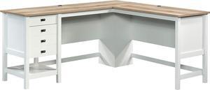 Sauder Cottage Road L Shaped Desk Computer Desk with Drawers, Home Office Desk with Optional File Cabinet Storage, Cable Management, in Soft White Finish