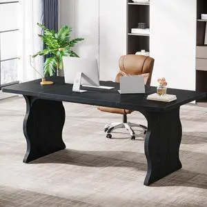 Tribesigns 63-Inch Large Executive Desk, Modern Computer Office Desk Workstation, Double PC Gaming Writing Table Home Office Desk with Sturdy Legs,Black