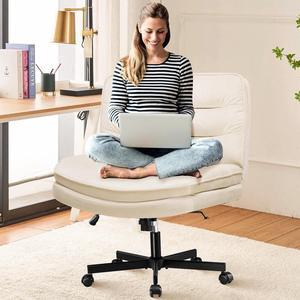 Criss Cross Chair with Wheels Armless Cross Legged Office Chair Wide Home Office Desk Chair Swivel Comfy Vanity Desk Chair Height Adjustable Mid Back Wide Seat Computer Task Chair