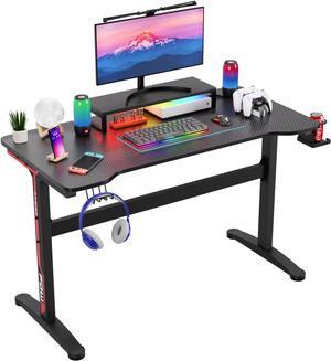 PayLessHere 47 Inch Computer Desk Gaming Desk T-Shape Office Desk Large Modern Ergonomic Racing Style Table Gaming Workstation for Home Office with Cup Holder Headphone Hook