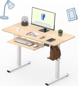 FLEXISPOT Standing Desk with Keyboard Tray, 48" x 24" Electric Adjustable Height Computer Workstation Desk, Home Office Stand Up Desk (White Frame+ Maple Top)