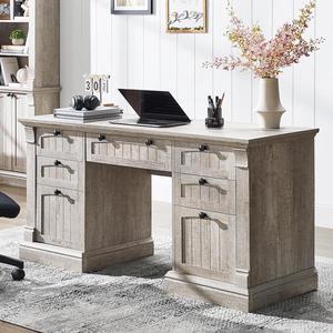 OKD 60" Executive Desk with Drawers, Farmhouse Home Office Desk with Charging Station, Keyboard Tray, File Cabinet Storage, Wood Computer Desk for Work and Study, Light Rustic Oak