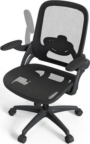 Full Mesh Home Office Desk Chair with Flip Up Arms Height Adjustable Lumbar Support Swivel Wheels for Adult