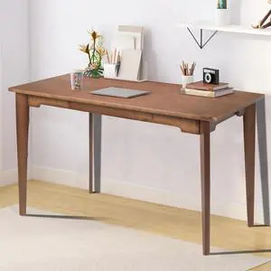 47" Bamboo Computer Desk Study Desk Home Office Desk Writing Table with Drawer, Modern Study Solid Bamboo Multipurpose Table, for Living Room, Bedroom, Walnut Color