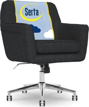Serta Ashland Home Office Desk Chair with Button Tufted Back, Memory Foam Cushion and Padded Arms, Mid Century Modern Vanity Armchair with Wheels for Bedroom, Chrome Metal Base, Charcoal Gray