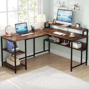 Tribesigns L Shaped Desk with Shelves, 59" Reversible Computer Desk with Monitor Stands, Corner Gaming Desk for Home Office, Study, Easy to Assemble, Rustic Brown Tribesigns L Shaped Desk with Shelves, 59" Reversible Computer Desk with Monitor Stands, Corner Gaming Desk for Home Office, Study, Easy to Assemble, Rustic Brown