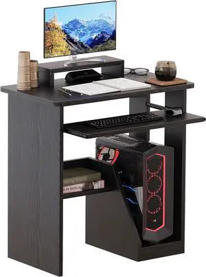 ALISENED 29.5" Small Computer Desk with Keyboard Tray Monitor Stand, Study Writing Desk with Storage Shelves, Modern Workstation for Small Spaces, Save Space, Black