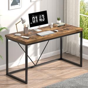 EXCEFUR Home Office Desk, 47 inch Computer Desk, Rustic Wood and Metal Study Writing Table, Work Gaming Desk for Bedroom Living Room, Industrial Brown