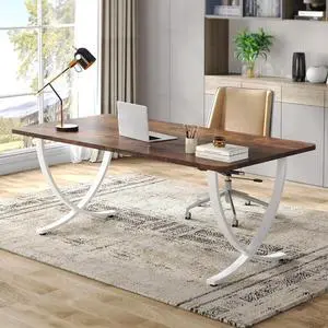 Tribesigns Executive Desk, 63 W x 31.5 D Large Office Desk, Modern Computer Desk Conference Table Meeting Room Table, Business Furniture for Home Office, White and Walnut