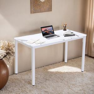 47 inch Large Computer Desk Wood, Modern Simple Style Desk for Home Office, Bedroom, Study Student Writing Desk, Small Spaces, White Metal Frame, Marble Grain Top