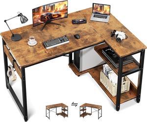 Casaottima L Shaped Computer Desk, 40 Inch Small Corner Desk with Storage Shelves & PC Stand, Reversible Gaming Desk for Bedroom, Modern Writing Study Table for Home Office, Vintage