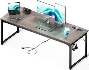 Coleshome 71 Inch Computer Desk with USB Ports, Large Office Desk, Long Study Student Writing Desk, Grey Oak