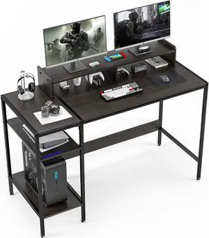 47Gaming Desk/Computer DeskHome Office Desk with Monitor Stand, Writing Desk for 2 Monitors,Desk Adjustable Storage Space, Firm and Practical Small DeskModern Design Corner DeskBlack