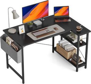 BANTI L Shaped Small Computer Desk with Storage Shelves, 40" Home Office Small Corner Desk Study Writing Table, Black