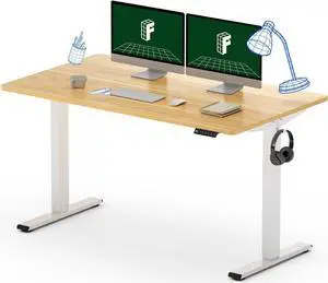 FLEXISPOT EN2 Whole-Piece Standing Desk, 55 x 28 Electric Stand Up Height Adjustable Desk (White Frame + 55" Maple Top, 2 Packages)