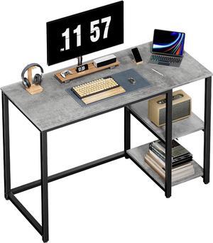 SINPAID Computer Desk 40 inches with 2-Tier Shelves Sturdy Home Office Desk with Large Storage Space Modern Gaming Desk Study Writing Laptop Table, Gray Desk