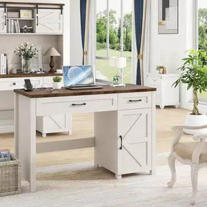 Farmhouse 47" Executive Desk, Computer Desk with Drawers and Cabinet, Workstation Computer Desk for Home Office and Study.