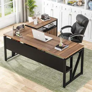 Tribesigns 63" L Shaped Desk with Drawer Cabinet, Executive Computer Desk and lateral File Cabinet, 2 Piece Home Office Furniture with Drawers for Hanging File, Doors with Locks (Brown, 63 inches)