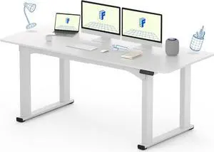 FLEXISPOT E6Q 4 Legs Standing Desk 71 x 32 Inch Adjustable Height Desk with Splice Board Home Office Sit Stand Up Desk, White Top + White Frame