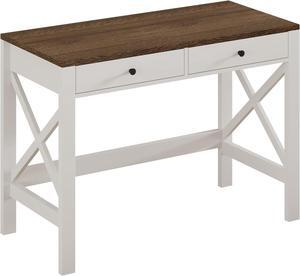 ChooChoo Farmhouse Desk 39" Computer Desk with Drawers, Small Study Writing Table with Stable X Frame for Home Office