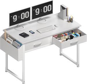 DLisiting White Computer Desk with Fabric Drawers for Home Office Bedroom, 40 Inch Small Vanity Make Up Desk with Drawer, Study Writing Table, White