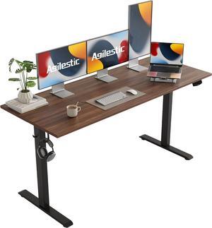 Electric Standing Desk, Large 63 x 24 Inches Height Adjustable Desk, Sit Stand up Desk for Work Office Home, Splice Board, Dark Walnut