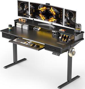 55x24 Inches Electric Standing Desk with Keyboard Tray, Height Adjustable Stand up Desk with 2 Drawers, Ergonomic Sit to Stand Desk with Storage Monitor Stand, Computer Table, Black