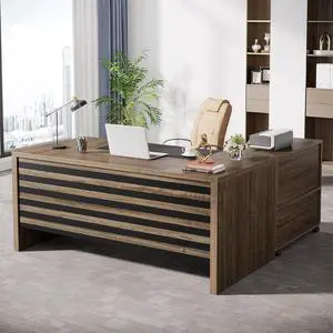 Tribesigns 62.2" Executive Desk with Mobile File Cabinet, L-Shaped Office Desk with Storage Shelves, Large Computer Desk Business Workstation Set for Home Office, Light Brown