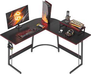 BANTI L Shaped Gaming Computer Office Desk, 47" Corner Desk with Monitor Stand for Home Office Study Writing Workstation, Black Carbon Fiber