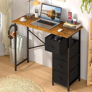 Computer Desk with 4 Fabric Drawers, 35.4 Inch Small Home Office Writing Desk, Simple Table PC Desk for Small Places, Kids Girls Teen Study Writing Desk for Bedroom Dorm Rustic Brown