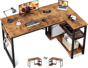 Casaottima L Shaped Computer Desk, 48 Inch Small Corner Desk with Storage Shelves & PC Stand, Reversible Gaming Desk for Bedroom, Modern Writing Study Table for Home Office, Vintage