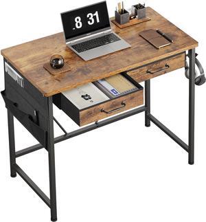 Small Desk with Drawers, 31.5 inch Small Computer Desk with Drawers, Writing Desk with Drawers for Small Spaces, Compact Desk for Small Spaces, Metal Frame for PC Laptop, Rustic Brown2