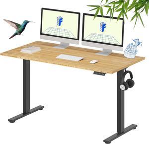 FLEXISPOT EN1 Bamboo Standing Desk, 55 x 28 Inches Whole-Piece Electric Adjustable Height Desk Sit Stand Desk, Home Office Table Stand up Desk (Black Frame + Bamboo Top, 2 Packages)