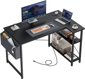 EnHomee L Shaped Computer Desk with File Drawer & Power Outlet, 39 Inch Home Office Desk Corner Desk for Small Space, Bedroom Work, Black