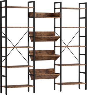 IRONCK Bookcases and Bookshelves Triple Wide 5 Tiers Industrial Bookshelf, Large Etagere Bookshelf Open Record Player Shelves with Metal Frame for Living Room Home Office