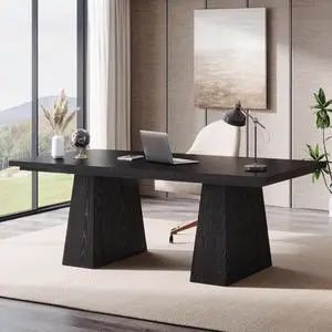 Tribesigns 63-Inch Executive Desk, Large Office Computer Desk with Double Pedestal, Modern Simple Workstations Writing Table Conference Table Business Furniture for Home Office, Black