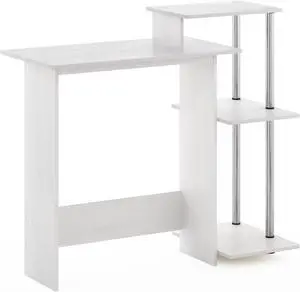 Furinno Efficient Home Laptop Notebook Computer Desk with Square Shelves, Side, White Oak/Chrome