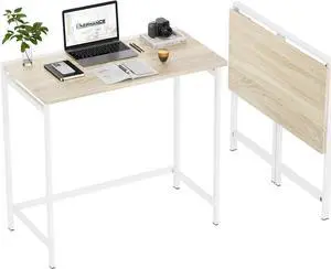 Elephance Folding Desk No Assembly Required 31.5" Small Foldable Computer Desk for Small Spaces, Space Saving Study Writing Office Desk Foldable Table for Home Office Beige