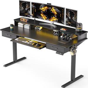 63x24 Inches Electric Standing Desk with Keyboard Tray, Height Adjustable Stand up Desk with 2 Drawers, Ergonomic Sit to Stand Desk with Storage Monitor Stand, Computer Table, Black