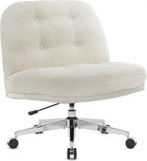 Armless Office Chair with Wheels, Height Adjustable Criss Cross Legged Desk Chair, Widened and Thickened Ergonomic Computer Chair, Wide Seat Vanity Chair for Office Bedroom (White)